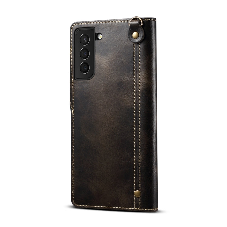 For Samsung Galaxy S23 5G Denior Oil Wax Cowhide Magnetic Button Leather Phone Case(Black) - Galaxy S23 5G Cases by Denior | Online Shopping UK | buy2fix