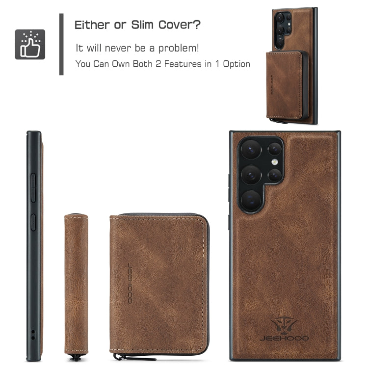 For Samsung Galaxy S24 Ultra 5G JEEHOOD Magnetic Zipper Horizontal Flip Leather Phone Case(Brown) - Galaxy S24 Ultra 5G Cases by JEEHOOD | Online Shopping UK | buy2fix