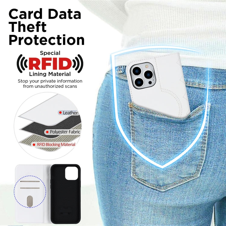 For iPhone 12 Pro Max Rhombic MagSafe RFID Anti-Theft Wallet Leather Phone Case(White) - iPhone 12 Pro Max Cases by buy2fix | Online Shopping UK | buy2fix