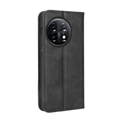 For OnePlus 11 5G Magnetic Buckle Retro Texture Leather Phone Case(Black) - OnePlus Cases by buy2fix | Online Shopping UK | buy2fix