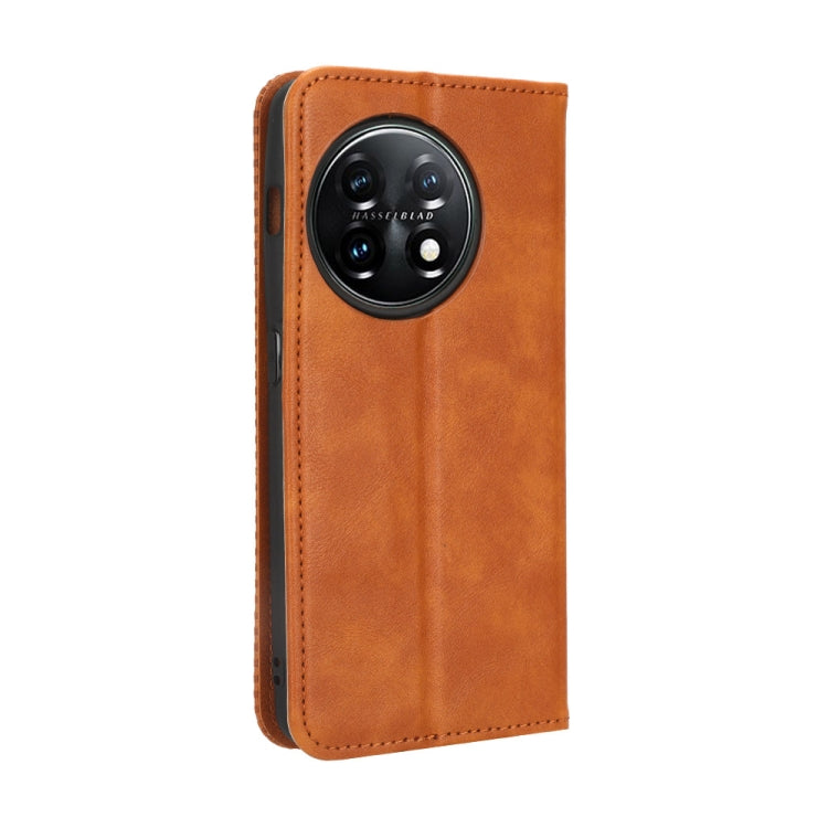 For OnePlus 11 5G Magnetic Buckle Retro Texture Leather Phone Case(Brown) - OnePlus Cases by buy2fix | Online Shopping UK | buy2fix