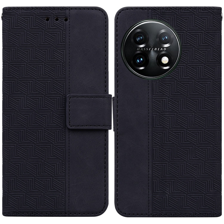 For OnePlus 11 Geometric Embossed Leather Phone Case(Black) - OnePlus Cases by buy2fix | Online Shopping UK | buy2fix