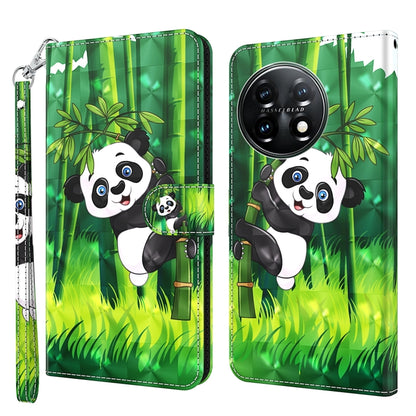 For OnePlus 11 3D Painting Pattern TPU + PU Leather Phone Case(Panda Climbing Bamboo) - OnePlus Cases by buy2fix | Online Shopping UK | buy2fix