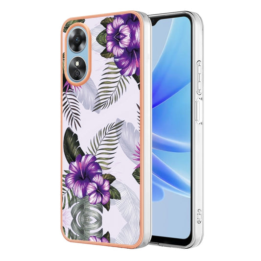 For OPPO A17 Electroplating IMD TPU Phone Case(Purple Flower) - OPPO Cases by buy2fix | Online Shopping UK | buy2fix