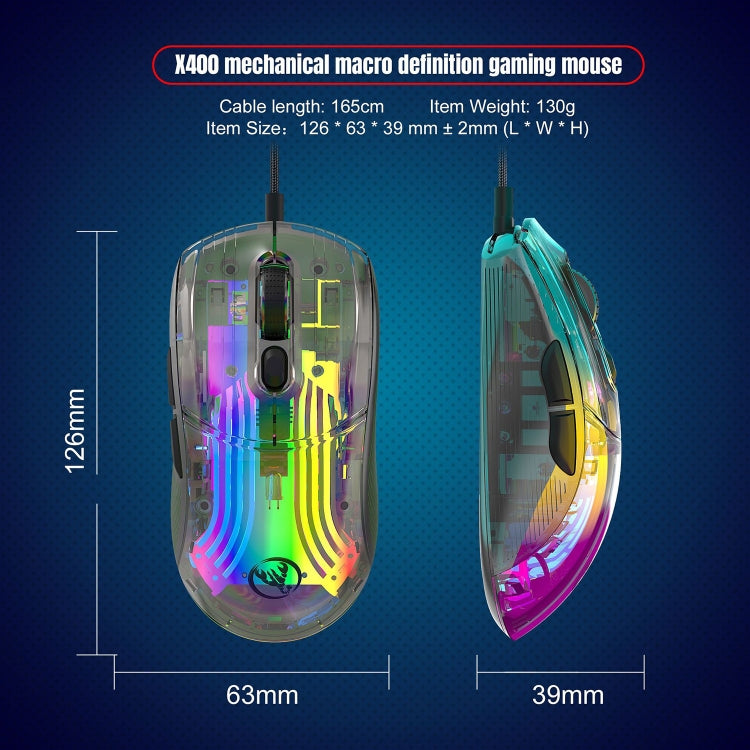 X400 7 Keys Transparent RGB Wired Gaming Mouse (Black) - Wired Mice by buy2fix | Online Shopping UK | buy2fix