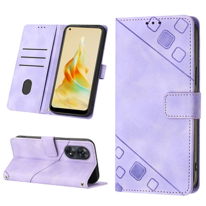 For OPPO Reno8 T 4G Foreign Skin-feel Embossed Leather Phone Case(Light Purple) - OPPO Cases by buy2fix | Online Shopping UK | buy2fix