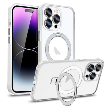 For iPhone 12 Pro Metal Eyes Series MagSafe Magnetic Holder Phone Case(Silver) - iPhone 12 / 12 Pro Cases by buy2fix | Online Shopping UK | buy2fix