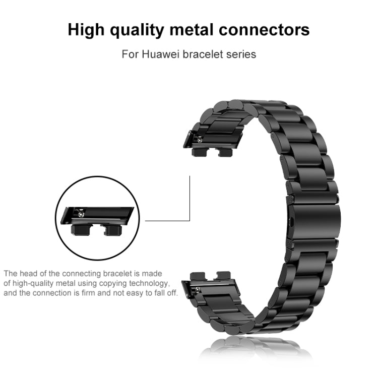 For Huawei Band 8 16mm Three Strains Metal Replacement Watch Band(Black) - Watch Bands by buy2fix | Online Shopping UK | buy2fix