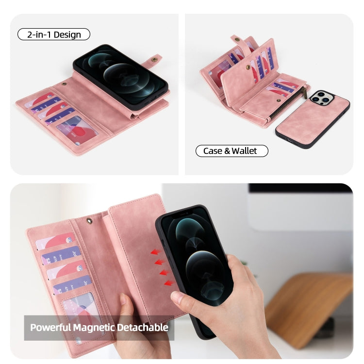 For iPhone 11 Pro Zipper Wallet Detachable MagSafe Leather Phone Case(Pink) - iPhone 11 Pro Cases by buy2fix | Online Shopping UK | buy2fix