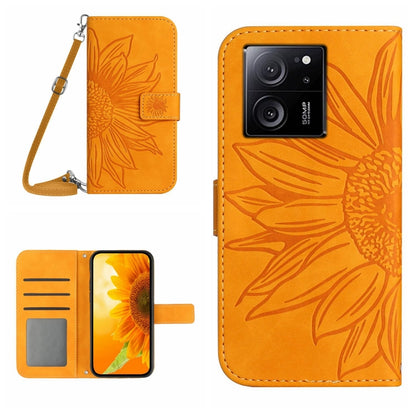 For Xiaomi 13T / 13T Pro Skin Feel Sun Flower Embossed Flip Leather Phone Case with Lanyard(Yellow) - Xiaomi Cases by buy2fix | Online Shopping UK | buy2fix