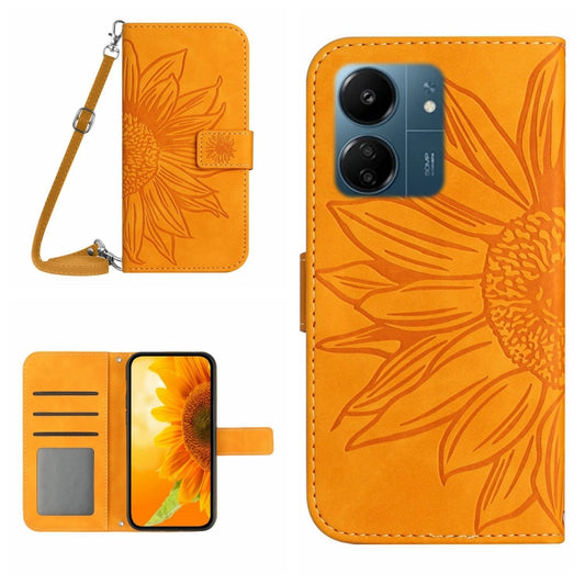 For Xiaomi Redmi 13C 4G Skin Feel Sun Flower Embossed Flip Leather Phone Case with Lanyard(Yellow) - 13C Cases by buy2fix | Online Shopping UK | buy2fix