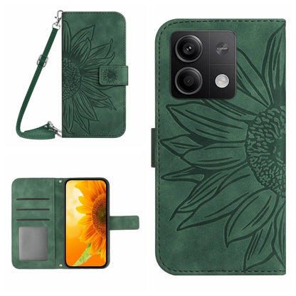 For Xiaomi Redmi Note 13 4G Global Skin Feel Sun Flower Embossed Flip Leather Phone Case with Lanyard(Green) - Note 13 Cases by buy2fix | Online Shopping UK | buy2fix