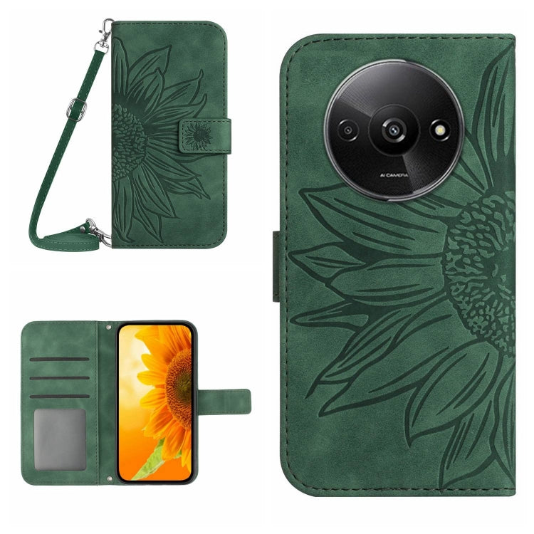 For Xiaomi Redmi A3 Skin Feel Sun Flower Embossed Flip Leather Phone Case with Lanyard(Green) - Xiaomi Cases by buy2fix | Online Shopping UK | buy2fix