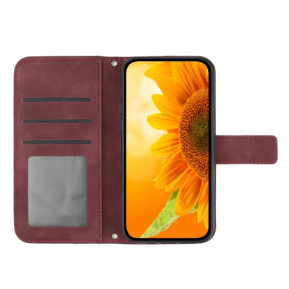 For Xiaomi Redmi A3 Skin Feel Sun Flower Embossed Flip Leather Phone Case with Lanyard(Wine Red) - Xiaomi Cases by buy2fix | Online Shopping UK | buy2fix