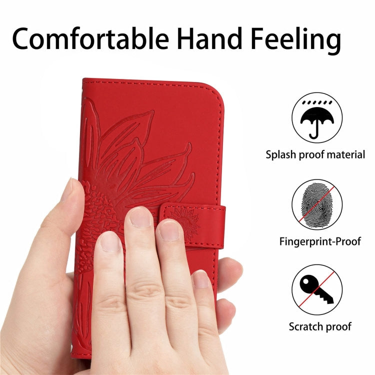 For Xiaomi Redmi A3 Skin Feel Sun Flower Embossed Flip Leather Phone Case with Lanyard(Red) - Xiaomi Cases by buy2fix | Online Shopping UK | buy2fix