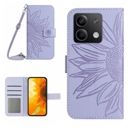 For Xiaomi Redmi Note 13 Pro 4G Global Skin Feel Sun Flower Embossed Flip Leather Phone Case with Lanyard(Purple) - Note 13 Pro Cases by buy2fix | Online Shopping UK | buy2fix