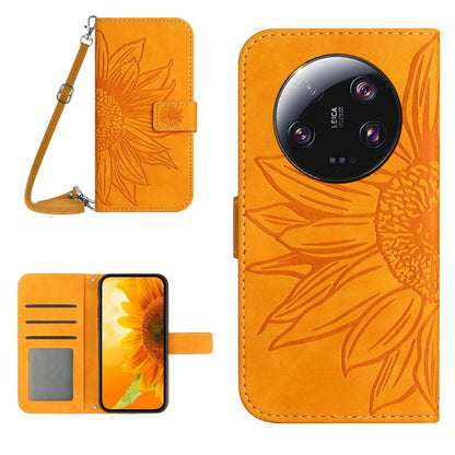 For Xiaomi 14 Ultra Skin Feel Sun Flower Embossed Flip Leather Phone Case with Lanyard(Yellow) - 14 Ultra Cases by buy2fix | Online Shopping UK | buy2fix