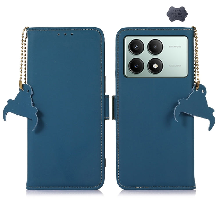 For Xiaomi Redmi K70E / Poco X6 Pro Genuine Leather Magnetic RFID Leather Phone Case(Blue) - K70E Cases by buy2fix | Online Shopping UK | buy2fix