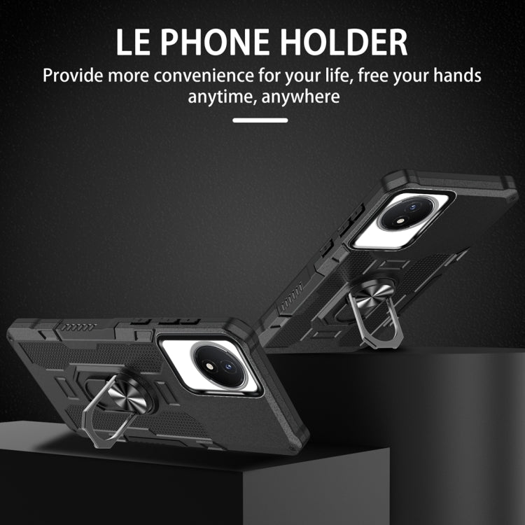 For vivo Y02 Ring Holder Armor Hybrid Phone Case(Black) - vivo Cases by buy2fix | Online Shopping UK | buy2fix