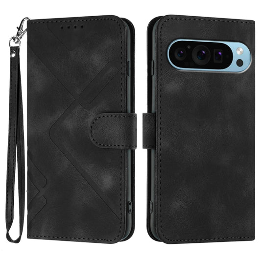 For Google Pixel 9 Pro Line Pattern Skin Feel Leather Phone Case(Black) - Google Cases by buy2fix | Online Shopping UK | buy2fix