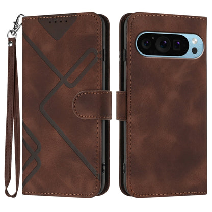 For Google Pixel 9 Line Pattern Skin Feel Leather Phone Case(Coffee) - Google Cases by buy2fix | Online Shopping UK | buy2fix