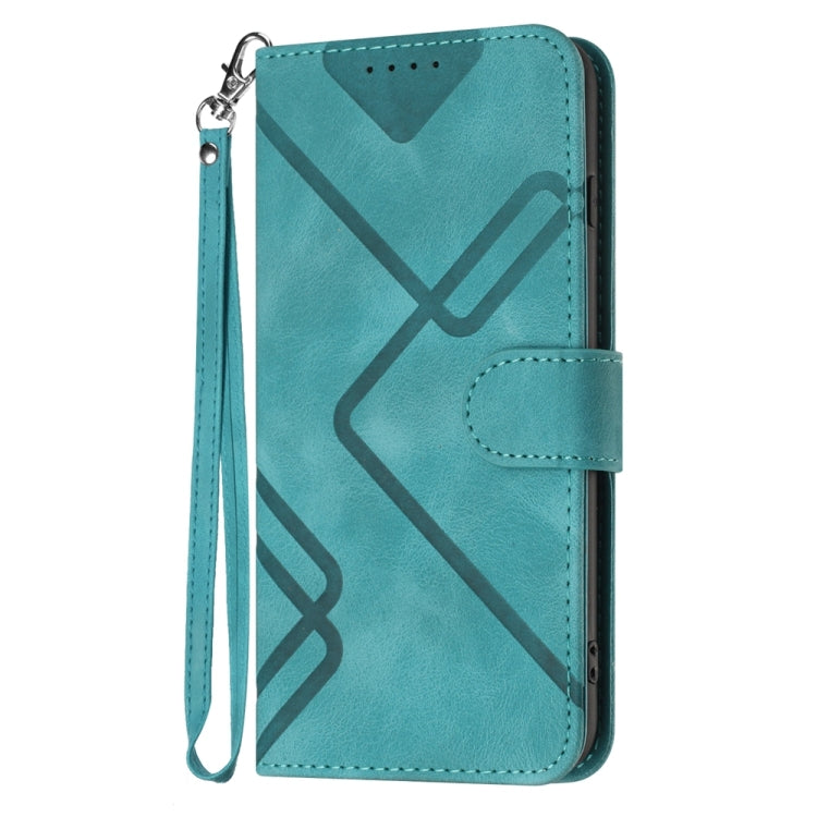 For iPhone 16 Plus Line Pattern Skin Feel Leather Phone Case(Light Blue) - iPhone 16 Plus Cases by buy2fix | Online Shopping UK | buy2fix