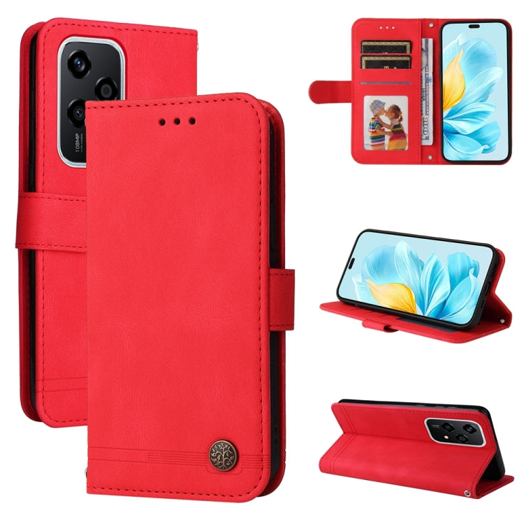 For Honor 200 Lite Global Skin Feel Life Tree Metal Button Leather Phone Case(Red) - Honor Cases by buy2fix | Online Shopping UK | buy2fix