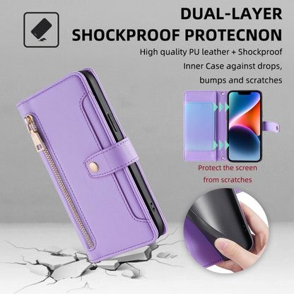 For Xiaomi Redmi Note 13 Pro 5G Sheep Texture Cross-body Zipper Wallet Leather Phone Case(Purple) - Note 13 Pro Cases by buy2fix | Online Shopping UK | buy2fix