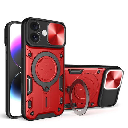 For iPhone 16 CD Texture Sliding Camshield Magnetic Holder Phone Case(Red) - iPhone 16 Cases by buy2fix | Online Shopping UK | buy2fix