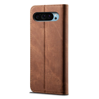 For Google Pixel 9 / 9 Pro Denim Texture Casual Style Horizontal Flip Leather Case(Brown) - Google Cases by buy2fix | Online Shopping UK | buy2fix