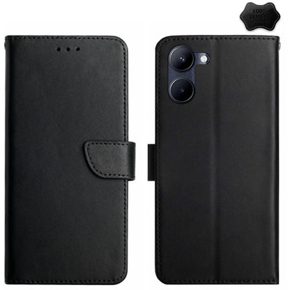 For vivo Y03 4G Genuine Leather Fingerprint-proof Flip Phone Case(Black) - vivo Cases by buy2fix | Online Shopping UK | buy2fix