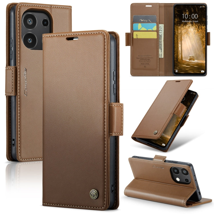 For Xiaomi Redmi Note 13 4G CaseMe 023 Butterfly Buckle Litchi Texture RFID Anti-theft Leather Phone Case(Brown) - Xiaomi Cases by CaseMe | Online Shopping UK | buy2fix