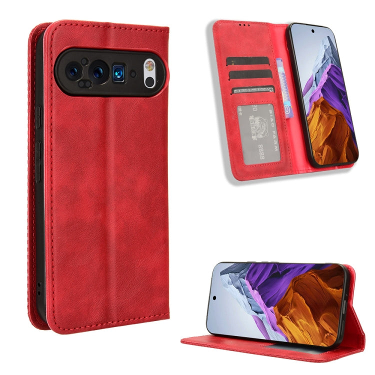 For Google Pixel 9 Magnetic Buckle Retro Texture Leather Phone Case(Red) - Google Cases by buy2fix | Online Shopping UK | buy2fix