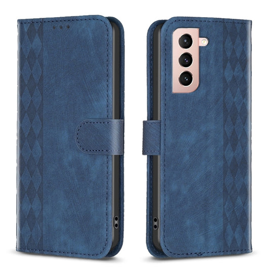 For Samsung Galaxy S21 5G Plaid Embossed Leather Phone Case(Blue) - Galaxy S21 5G Cases by buy2fix | Online Shopping UK | buy2fix