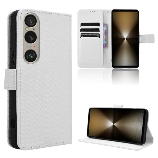 For Sony Xperia 1 VI 2024 Diamond Texture Leather Phone Case(White) - Sony Cases by buy2fix | Online Shopping UK | buy2fix
