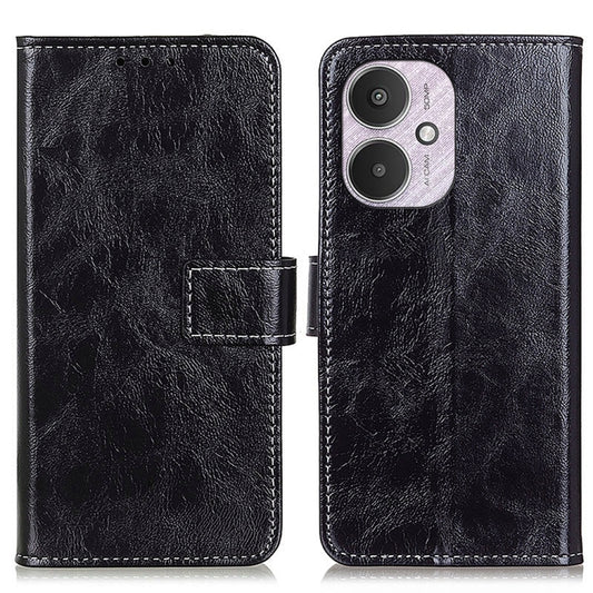 For Xiaomi Redmi 13C Retro Crazy Horse Texture Leather Phone Case(Black) - 13C Cases by buy2fix | Online Shopping UK | buy2fix