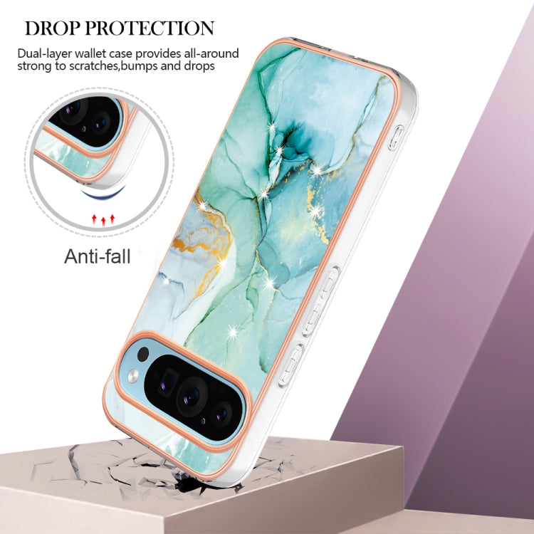 For Google Pixel 9 Pro XL Electroplating Marble Dual-side IMD Phone Case(Green 003) - Google Cases by buy2fix | Online Shopping UK | buy2fix