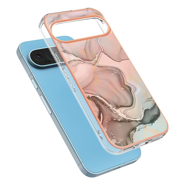 For Google Pixel 9 / 9 Pro Electroplating Marble Dual-side IMD Phone Case(Rose Gold 015) - Google Cases by buy2fix | Online Shopping UK | buy2fix