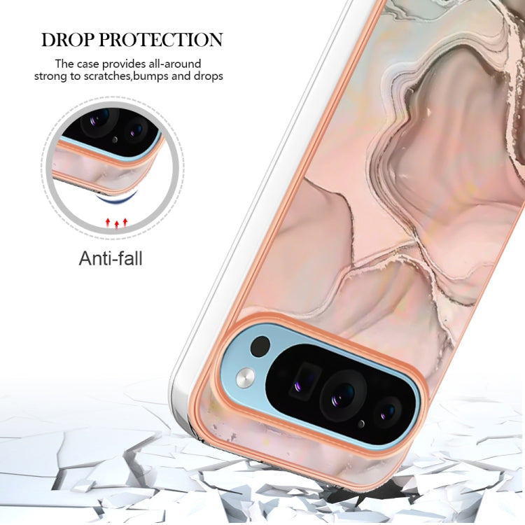 For Google Pixel 9 / 9 Pro Electroplating Marble Dual-side IMD Phone Case(Rose Gold 015) - Google Cases by buy2fix | Online Shopping UK | buy2fix