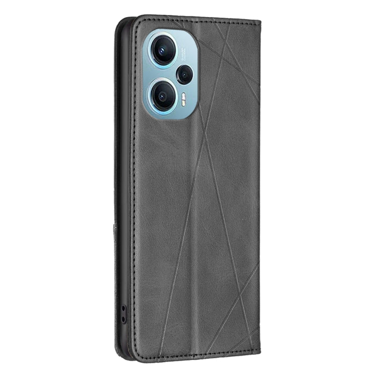 For Xiaomi Poco F5 5G / Redmi Note 12 Turbo Rhombus Texture Magnetic Leather Phone Case(Black) - Xiaomi Cases by buy2fix | Online Shopping UK | buy2fix