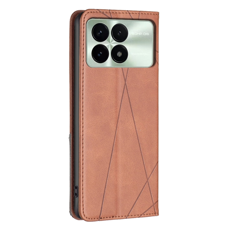 For Xiaomi Redmi K70 / K70 Pro Rhombus Texture Magnetic Leather Phone Case(Brown) - K70 Pro Cases by buy2fix | Online Shopping UK | buy2fix