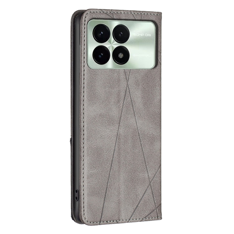 For Xiaomi Redmi K70E Rhombus Texture Magnetic Leather Phone Case(Grey) - K70E Cases by buy2fix | Online Shopping UK | buy2fix