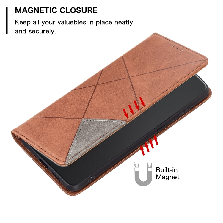 For Xiaomi Redmi A3 Rhombus Texture Magnetic Leather Phone Case(Brown) - Xiaomi Cases by buy2fix | Online Shopping UK | buy2fix