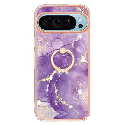 For Google Pixel 9 / 9 Pro Electroplating Marble IMD TPU Phone Case with Ring Holder(Purple 002) - Google Cases by buy2fix | Online Shopping UK | buy2fix