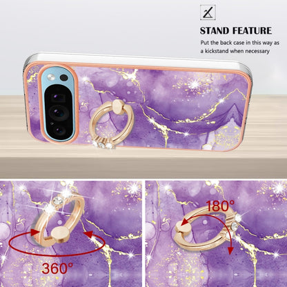 For Google Pixel 9 / 9 Pro Electroplating Marble IMD TPU Phone Case with Ring Holder(Purple 002) - Google Cases by buy2fix | Online Shopping UK | buy2fix