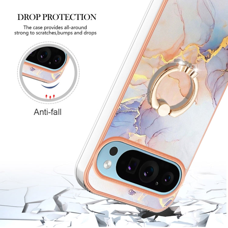 For Google Pixel 9 Pro XL Electroplating IMD TPU Phone Case with Ring(White Marble) - Google Cases by buy2fix | Online Shopping UK | buy2fix