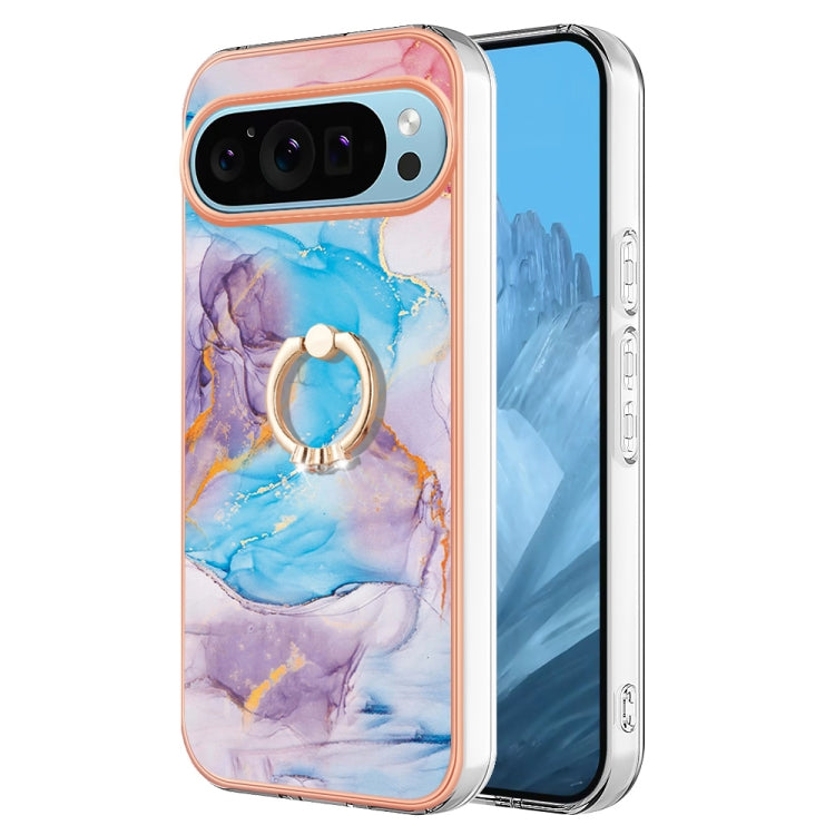 For Google Pixel 9 Pro XL Electroplating IMD TPU Phone Case with Ring(Blue Marble) - Google Cases by buy2fix | Online Shopping UK | buy2fix