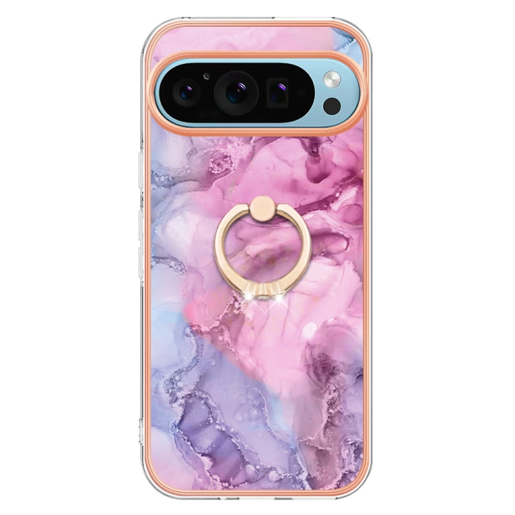 For Google Pixel 9 / 9 Pro Electroplating Marble Dual-side IMD Phone Case with Ring(Pink 013) - Google Cases by buy2fix | Online Shopping UK | buy2fix