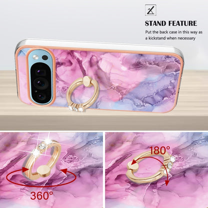 For Google Pixel 9 / 9 Pro Electroplating Marble Dual-side IMD Phone Case with Ring(Pink 013) - Google Cases by buy2fix | Online Shopping UK | buy2fix