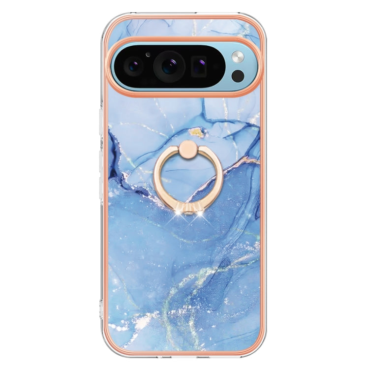 For Google Pixel 9 Pro XL Electroplating Marble Dual-side IMD Phone Case with Ring(Blue 018) - Google Cases by buy2fix | Online Shopping UK | buy2fix